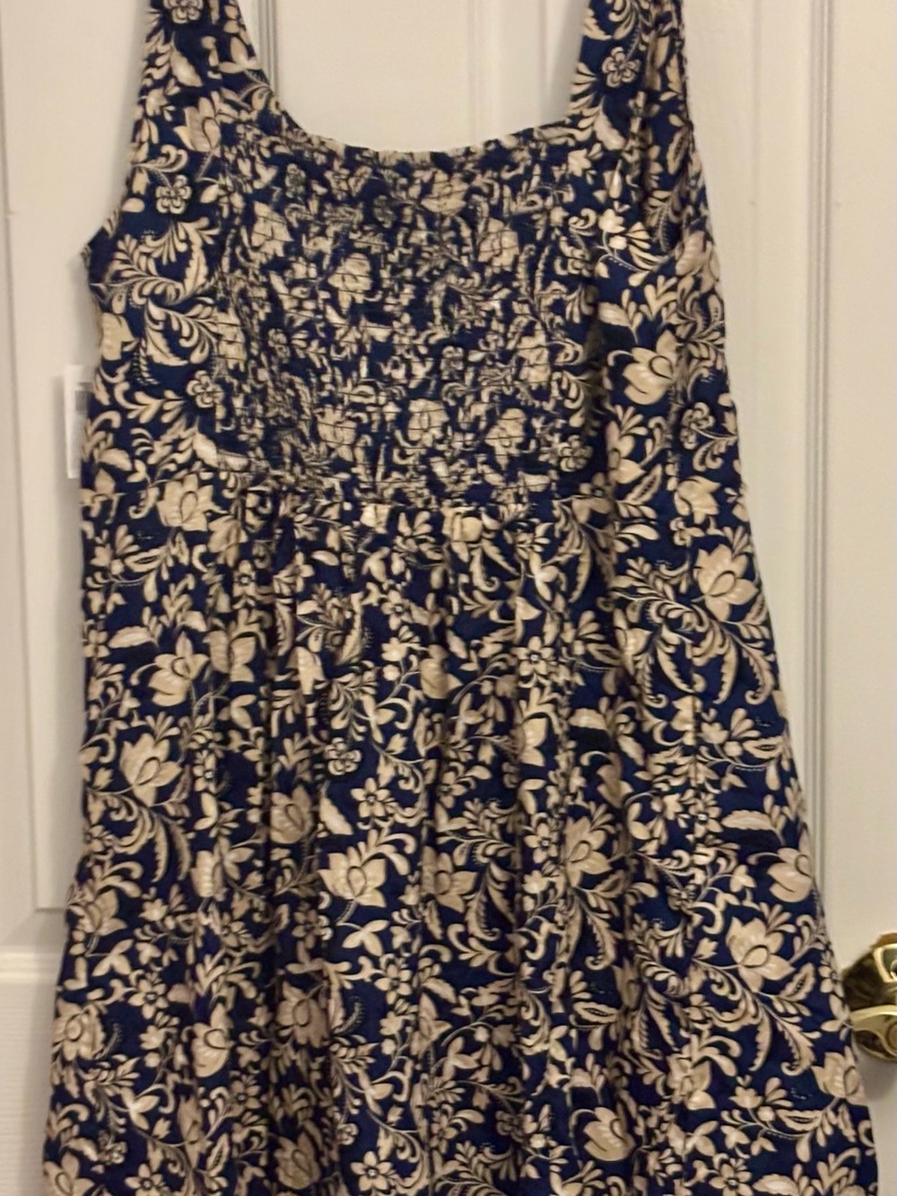 Old Navy Navy Blue Cream Floral Smocked Mini Dress NWT Women’s Large